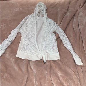 white lace justice zip up hoodie
